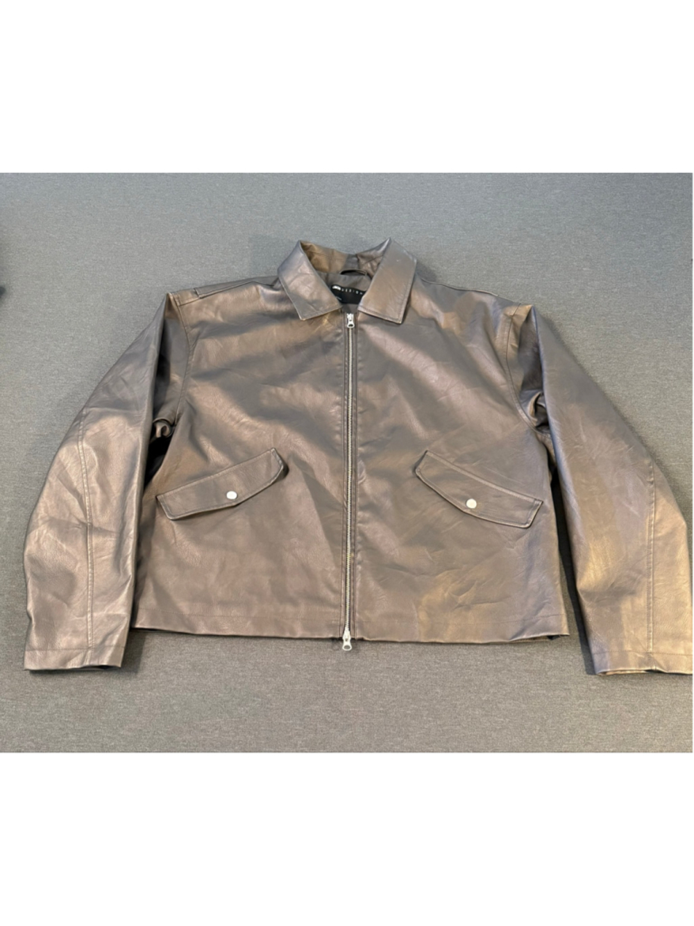 ASOS DESIGN Men’s Pewter Silver Faux Leather Bomber Jacket Large